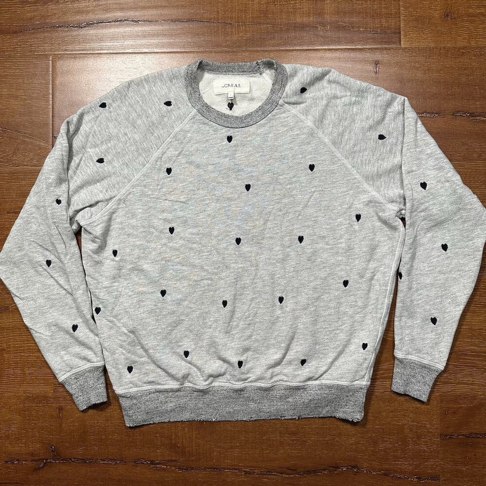The Great Oversized Sweater Womens S Gray Heart Pullover Sweatshirt Retro USA